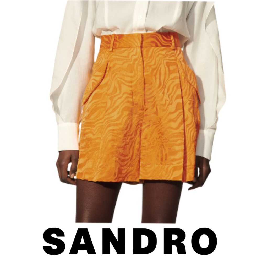 SANDRO PARIS | Wide High Waisted Pockets Animal  Jacquard Shorts Summer Resort